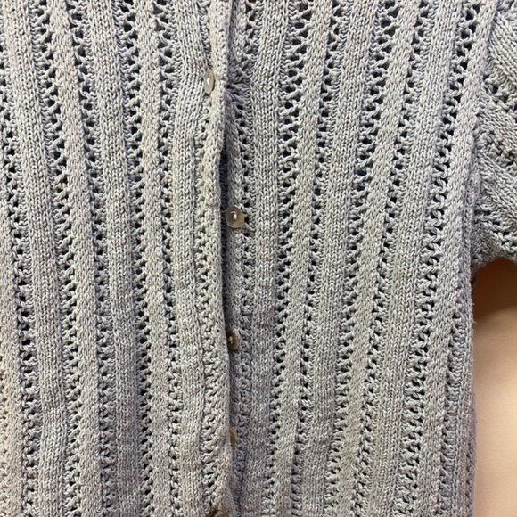 220 Hickory Blue / Powder Blue short sweater / shrug with buttons Sz: M - Picture 2 of 4